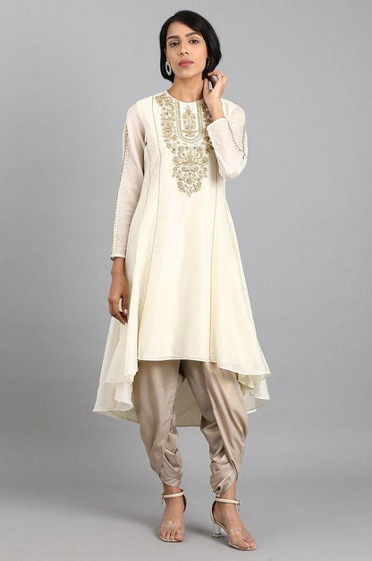 Ecru Round Neck Embroidered kurta - wforwoman