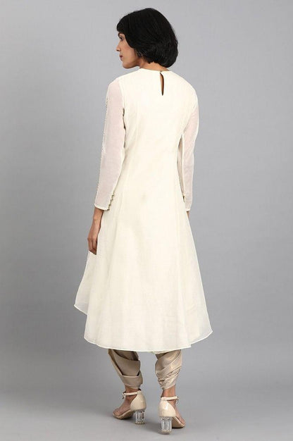 Ecru Round Neck Embroidered kurta - wforwoman