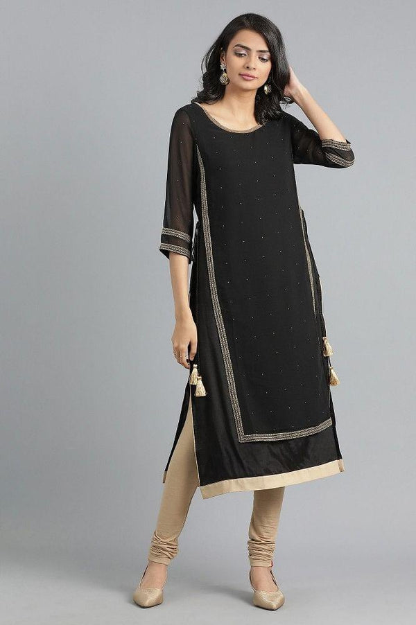 Black Round Neck Layered kurta