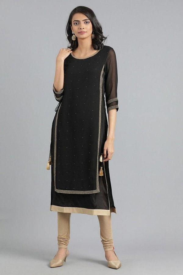 Black Round Neck Layered kurta
