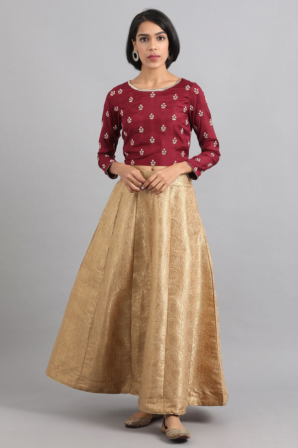 Maroon Embroidered Festive Crop Top