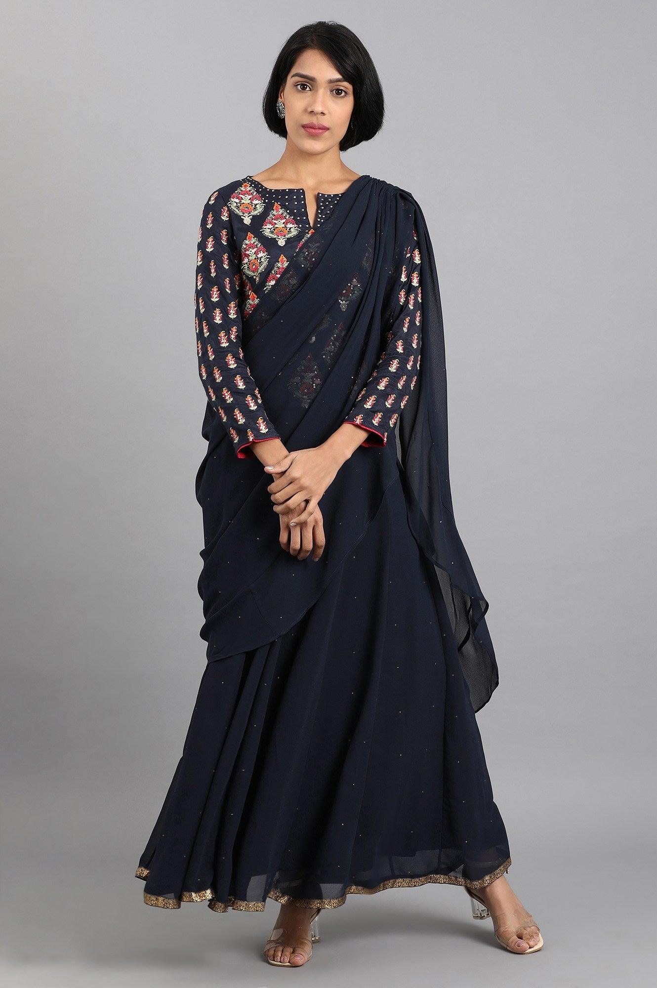 Navy Blue Round Neck Set - wforwoman