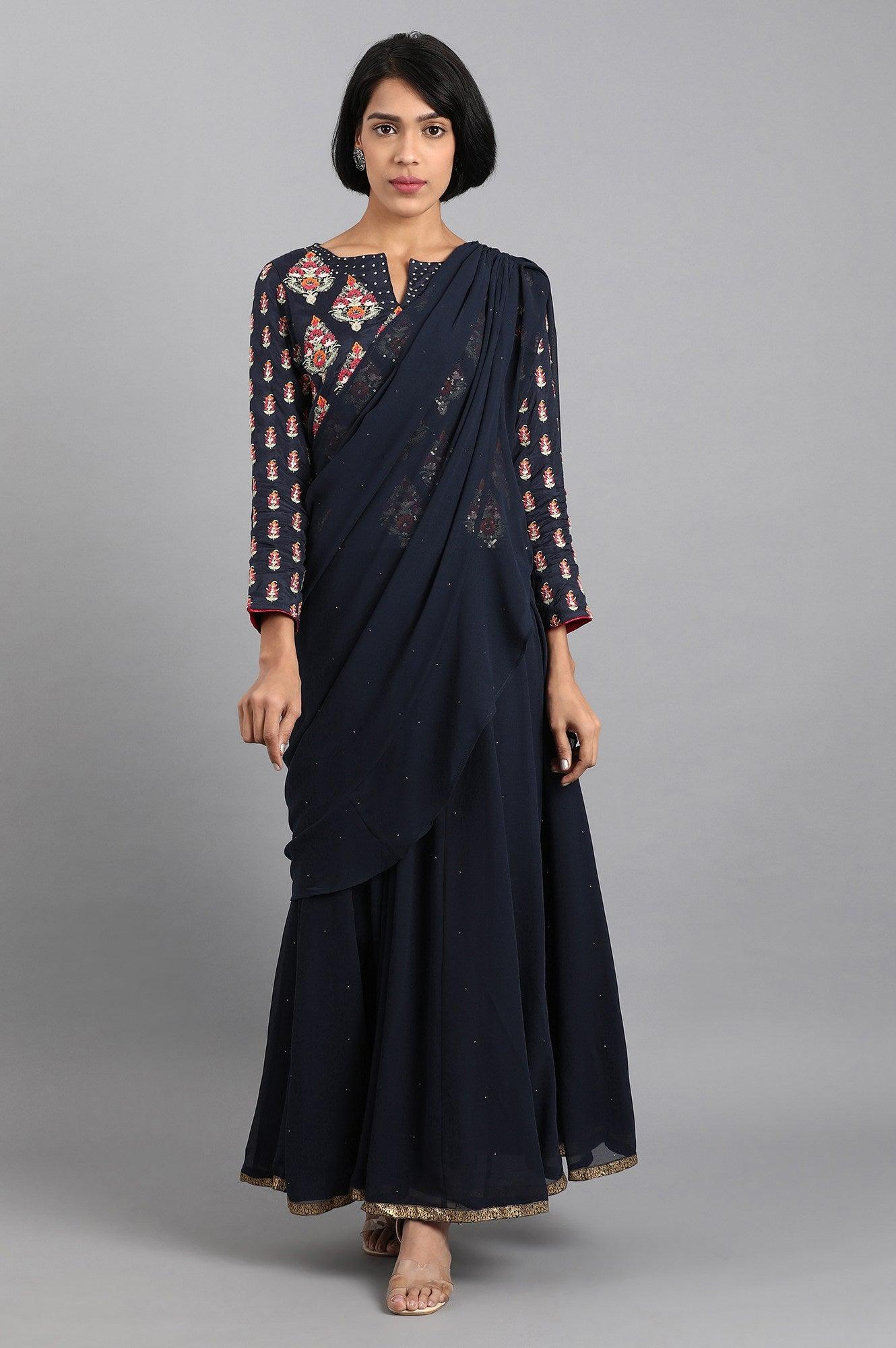 Navy Blue Round Neck Set - wforwoman