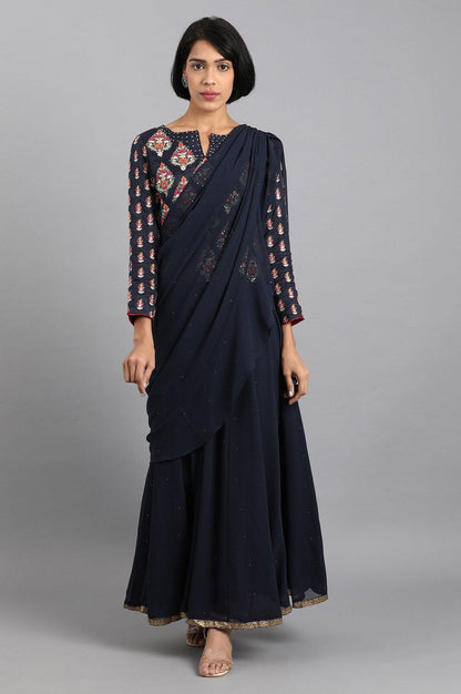 Navy Blue Round Neck Set - wforwoman