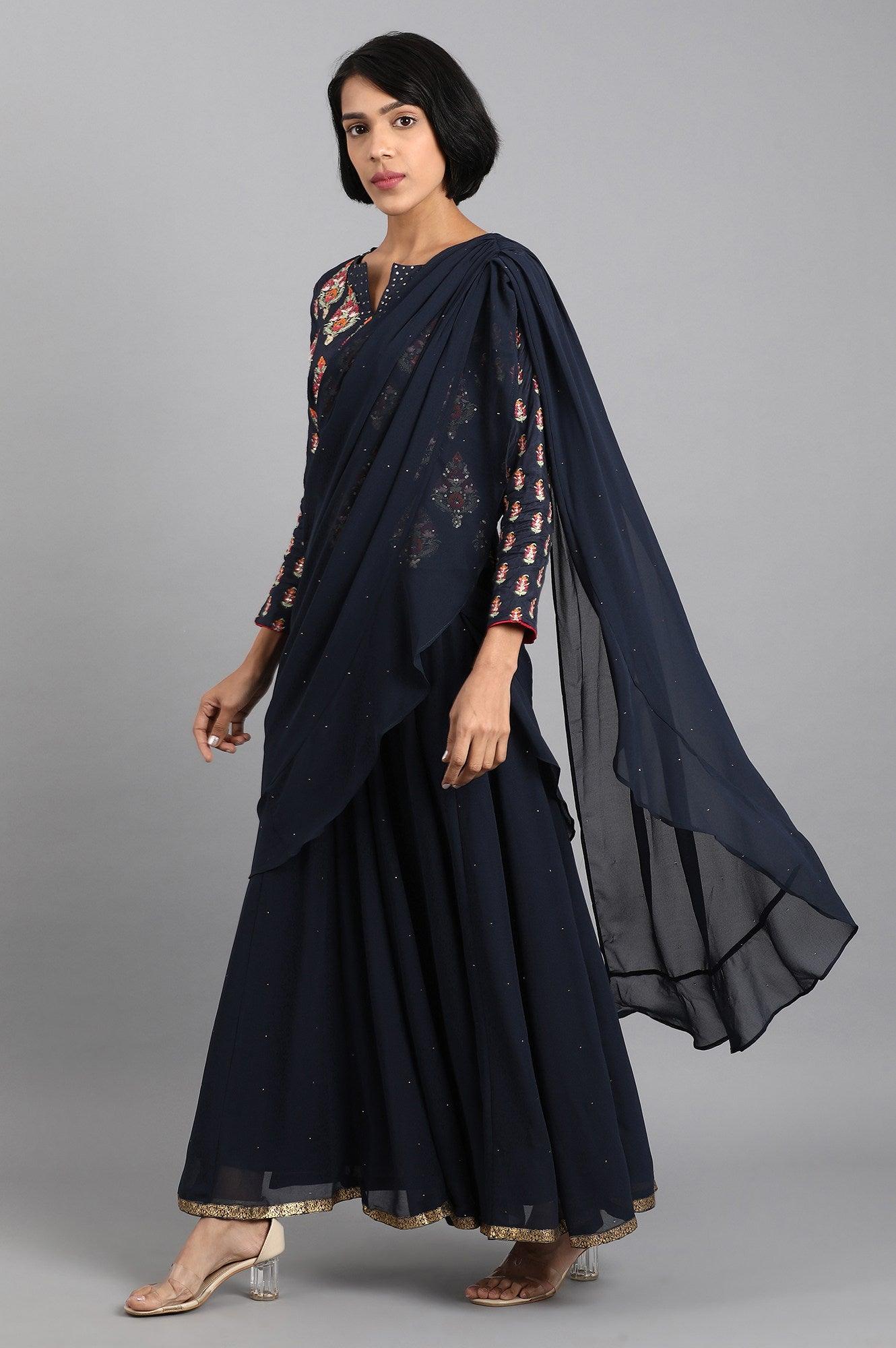 Navy Blue Round Neck Set - wforwoman