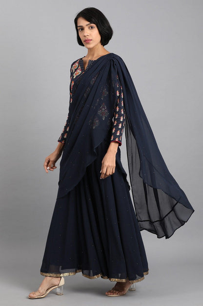 Navy Blue Round Neck Set - wforwoman