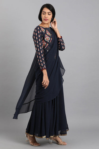 Navy Blue Round Neck Set - wforwoman