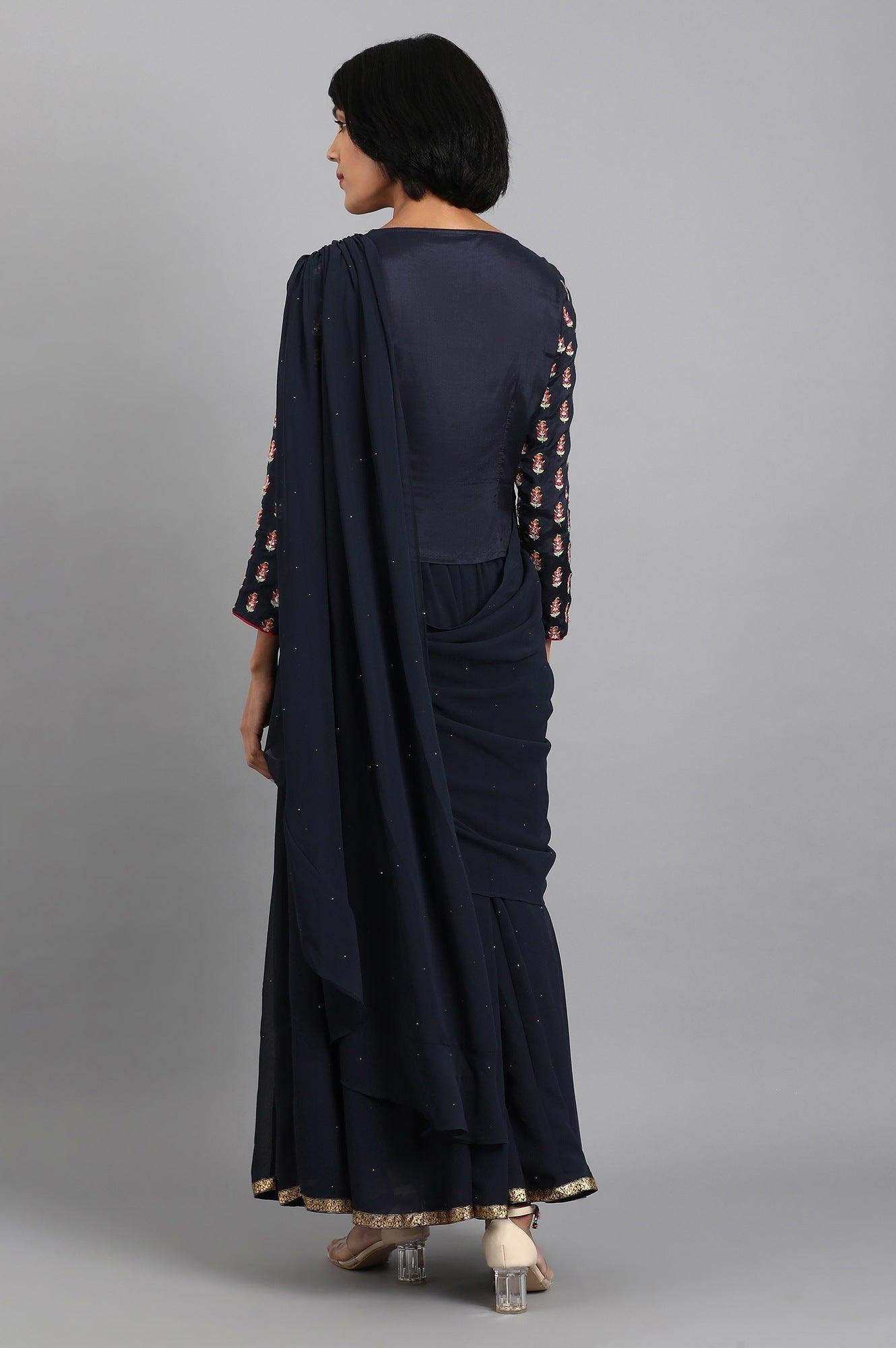 Navy Blue Round Neck Set - wforwoman