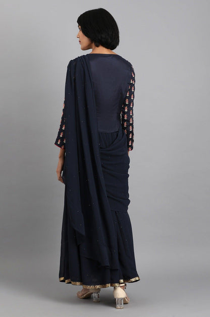 Navy Blue Round Neck Set - wforwoman