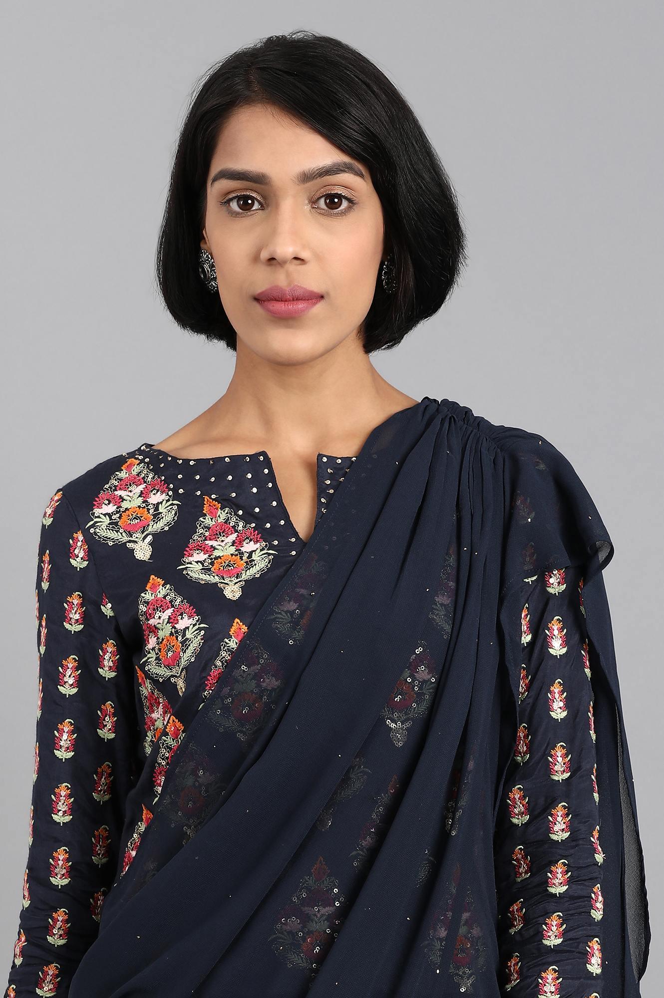 Navy Blue Round Neck Set - wforwoman