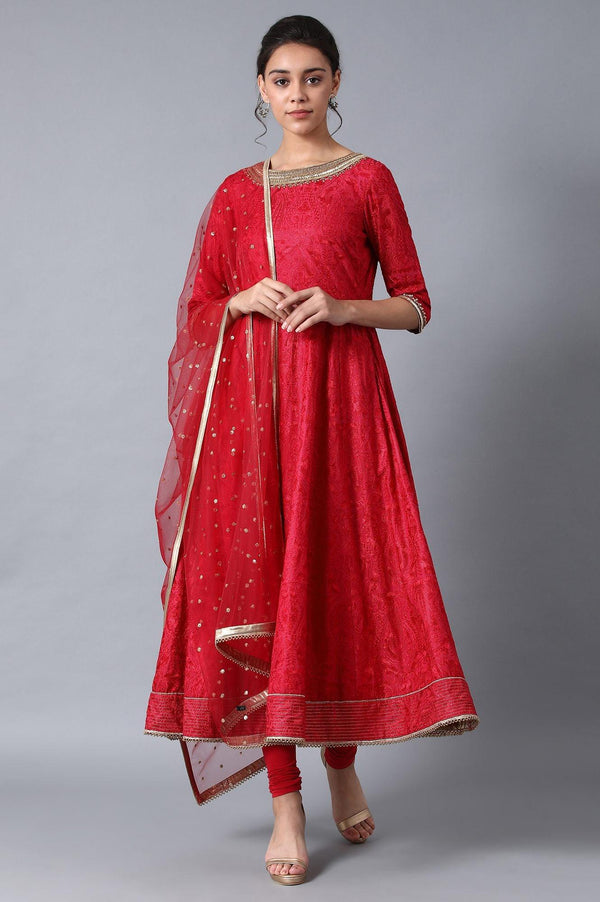 Red Round Neck kurta Set