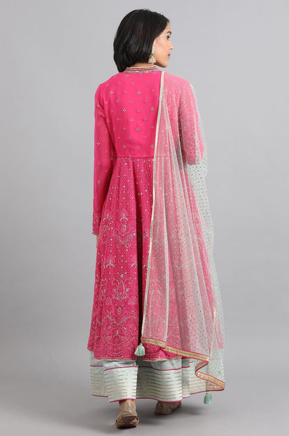 Pink Mandarin Neck Embroidered kurta Set - wforwoman