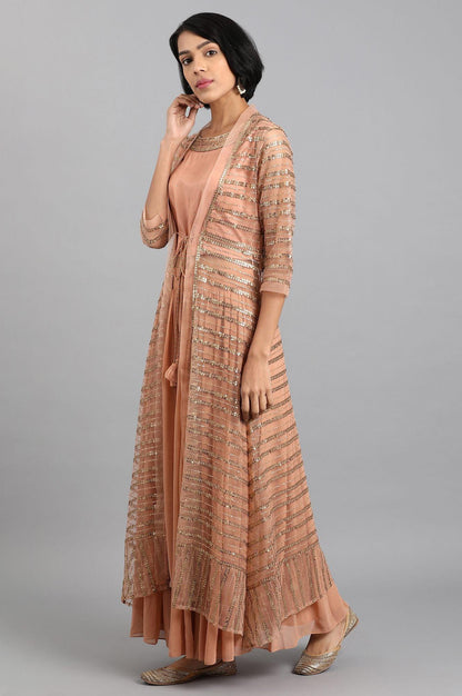 Peach Round Neck Jacket Set - wforwoman