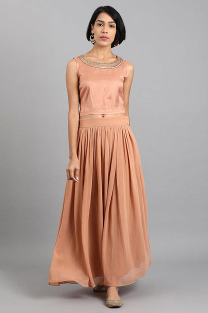 Peach Round Neck Jacket Set - wforwoman