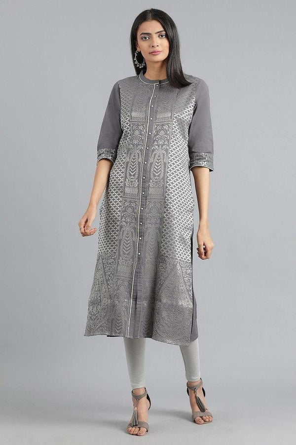 Grey Round Neck Printed Dress