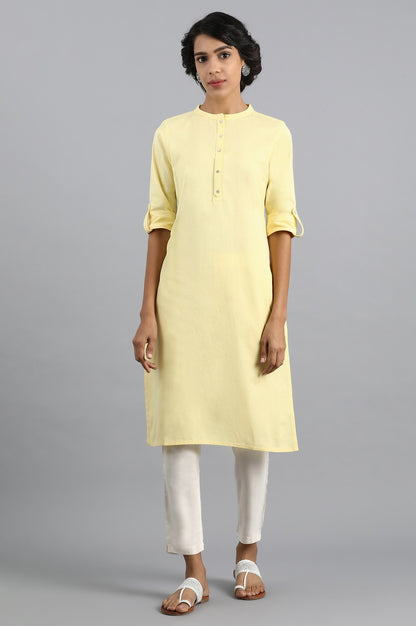 Yellow Mandarin Neck Solid kurta