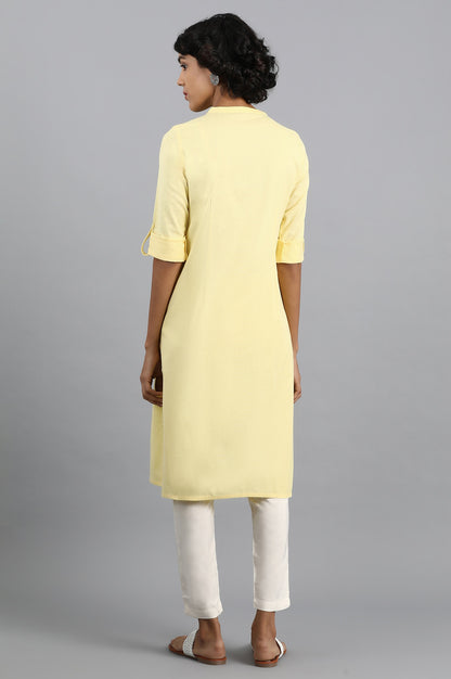 Yellow Mandarin Neck Solid kurta