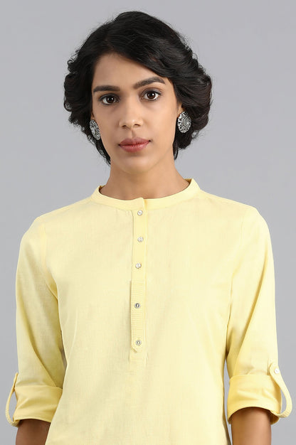 Yellow Mandarin Neck Solid kurta