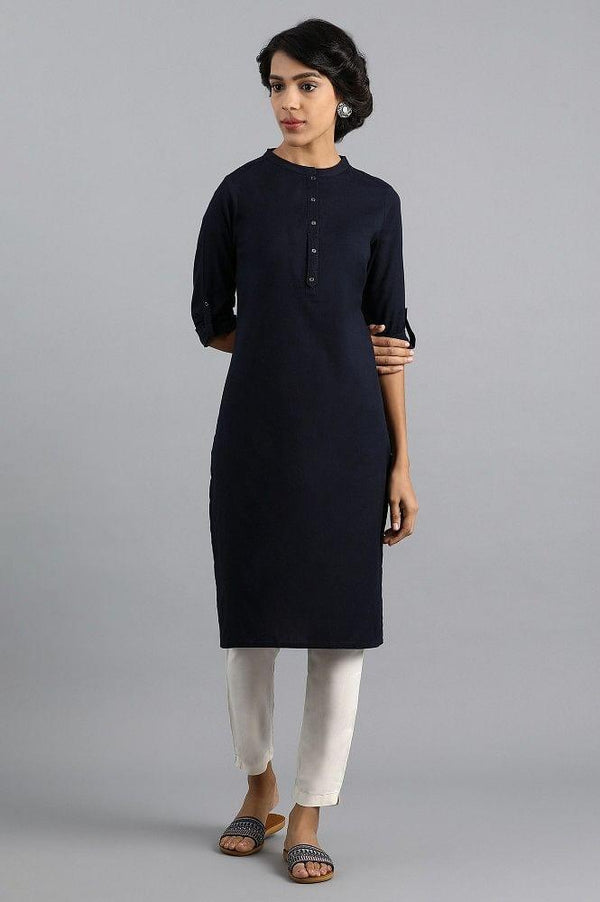 Blue Mandarin Neck Solid kurta
