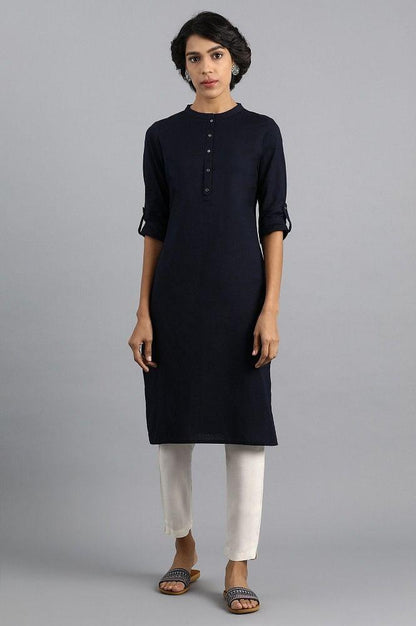 Blue Mandarin Neck Solid kurta - wforwoman