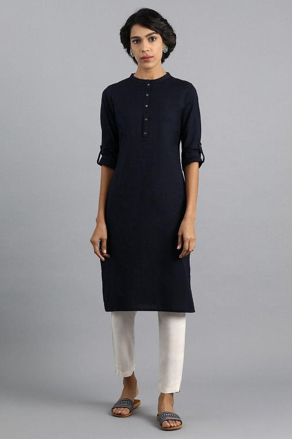 Blue Mandarin Neck Solid kurta