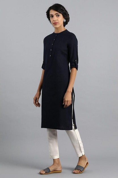 Blue Mandarin Neck Solid kurta - wforwoman