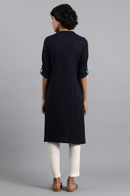 Blue Mandarin Neck Solid kurta - wforwoman