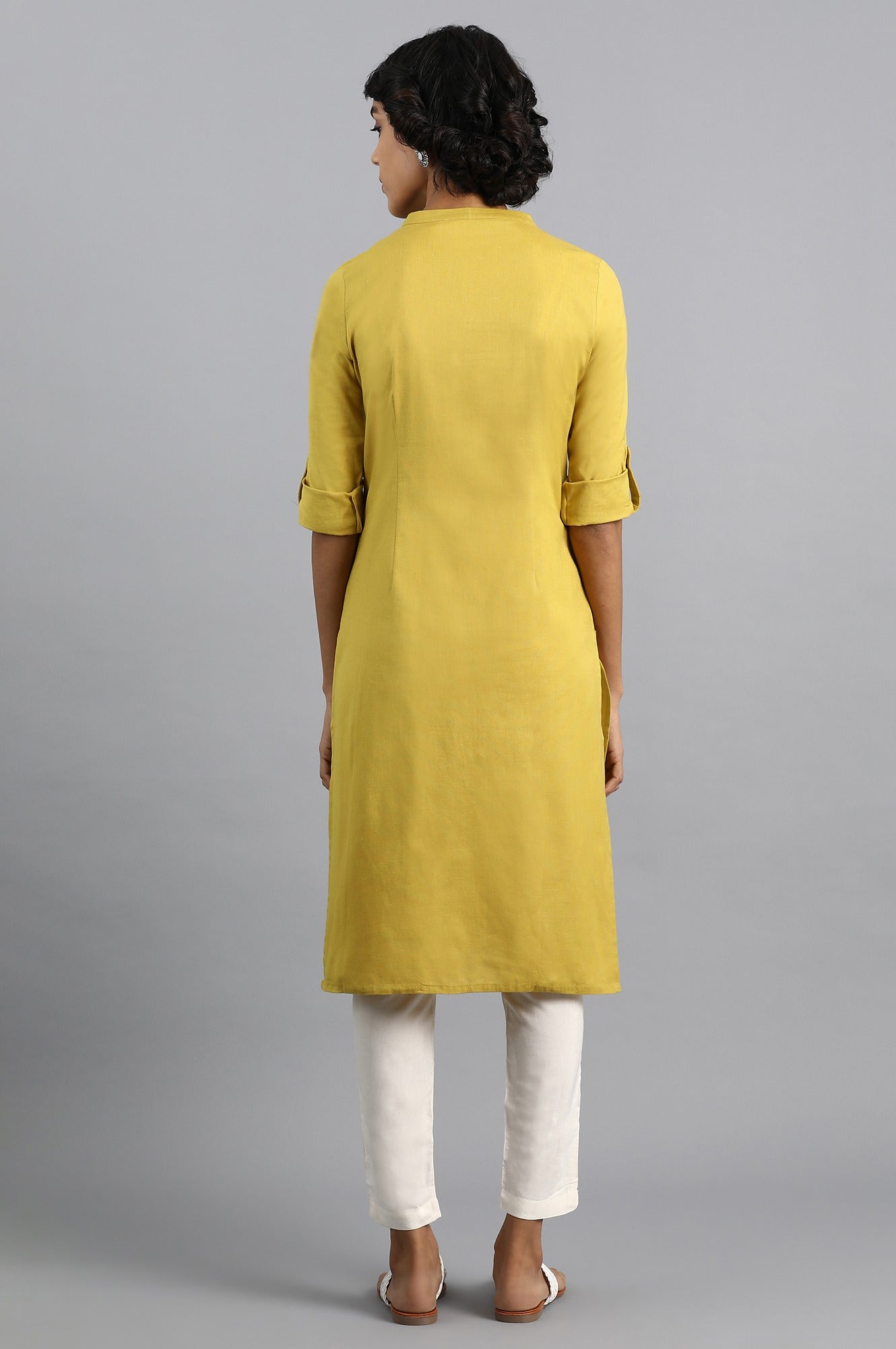 Yellow Mandarin Neck Solid kurta