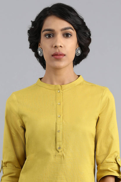 Yellow Mandarin Neck Solid kurta