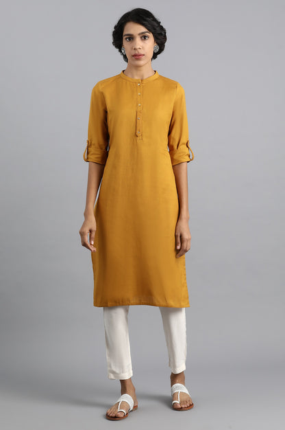 Yellow Mandarin Neck Solid kurta