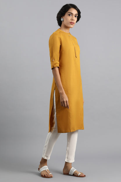 Yellow Mandarin Neck Solid kurta