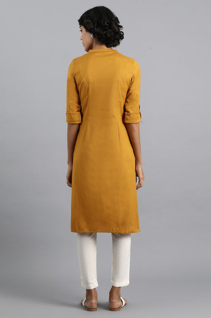 Yellow Mandarin Neck Solid kurta