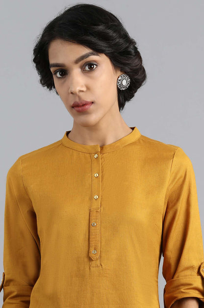 Yellow Mandarin Neck Solid kurta
