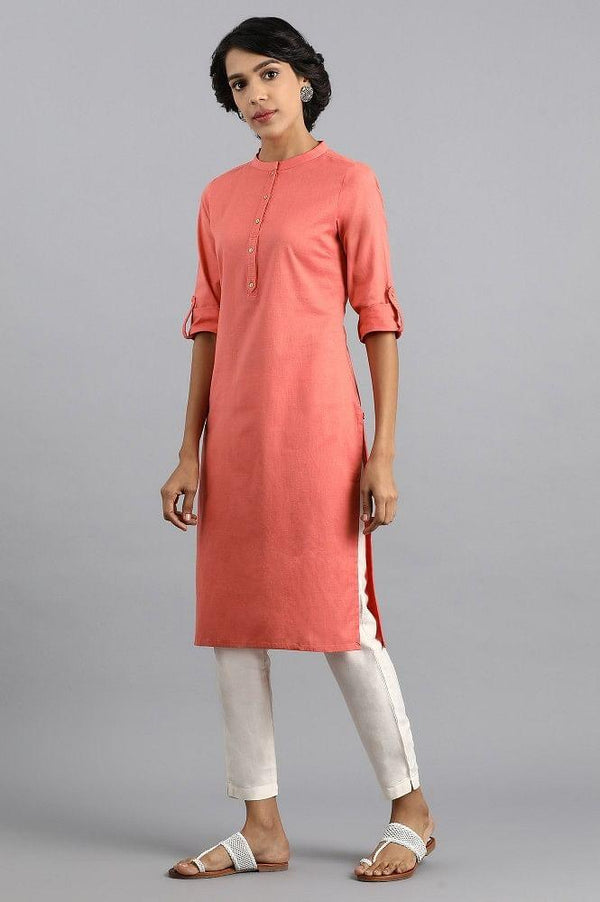Coral Mandarin Neck Solid kurta