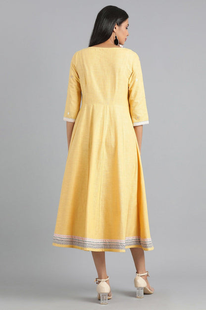 Yellow Round Neck Fusion Dress - wforwoman