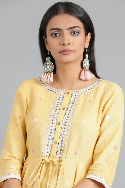 Yellow Round Neck Fusion Dress - wforwoman