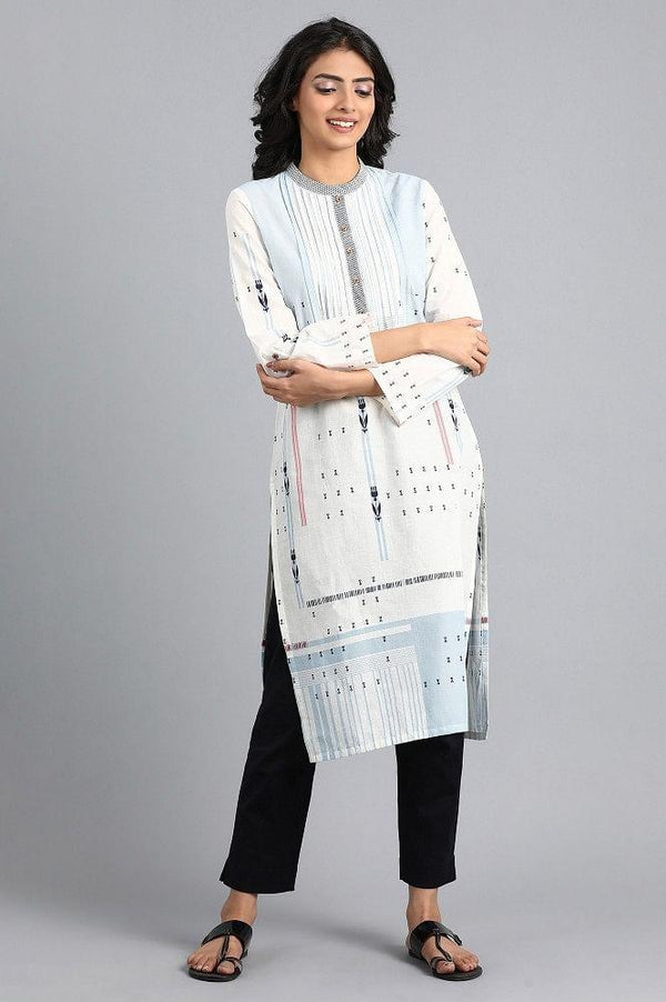 White Mandarin Neck Printed kurta