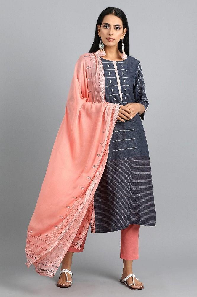 Blue Round Neck Printed kurta - wforwoman