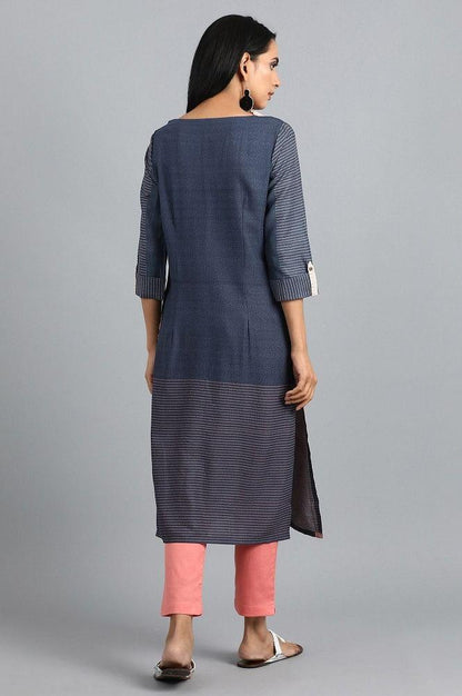 Blue Round Neck Printed kurta - wforwoman