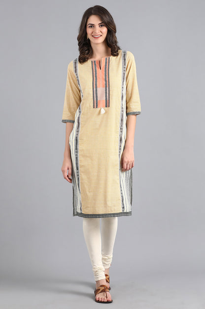 Yellow Round Neck Printed kurta