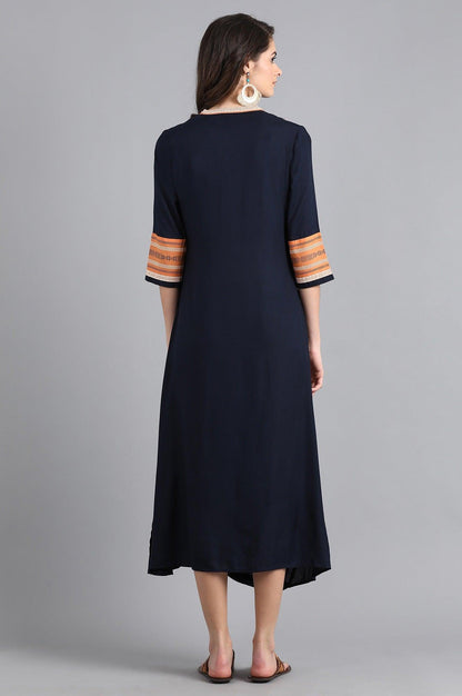 Blue Mandarin Neck Cowl Dress - wforwoman