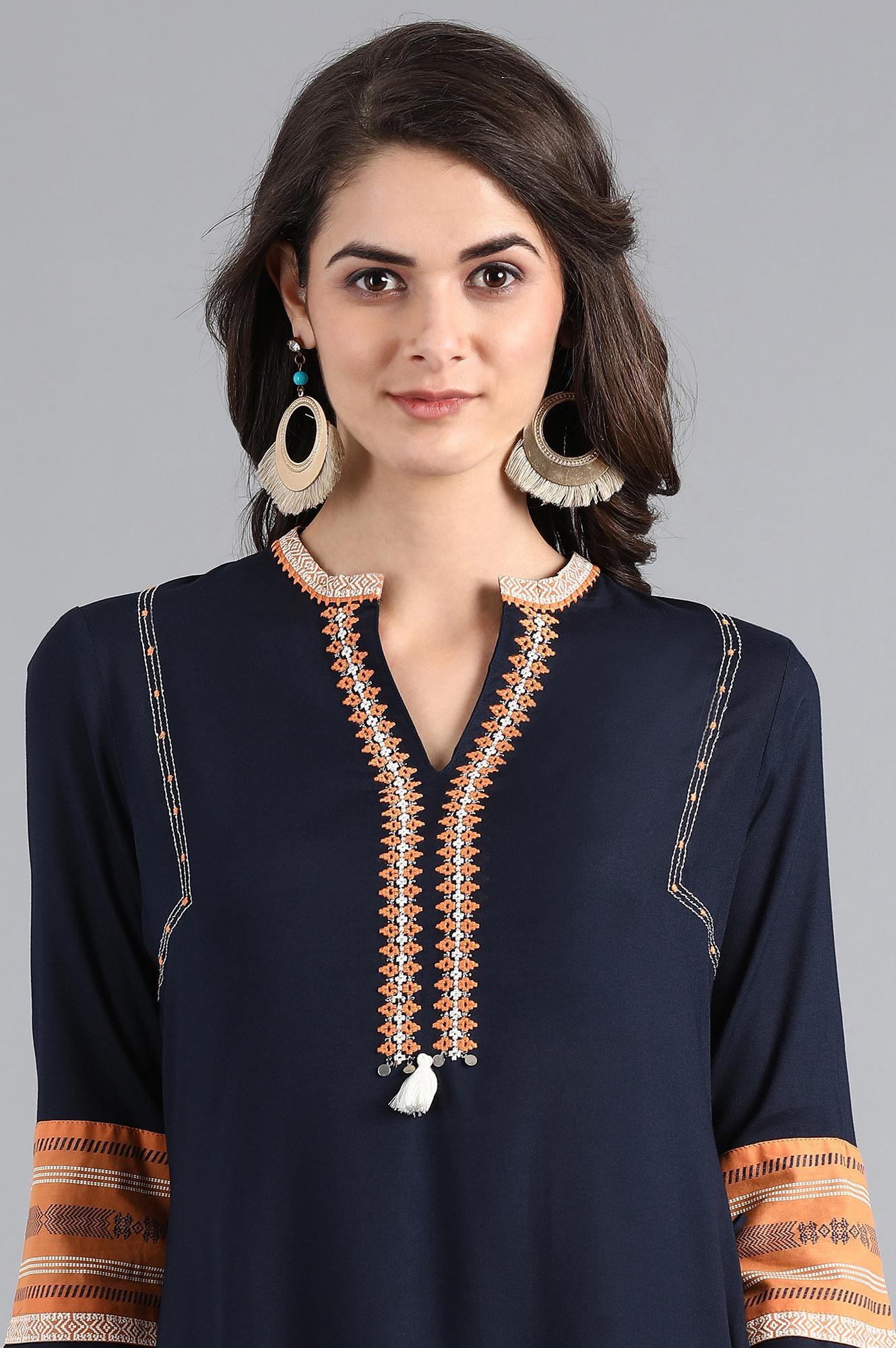 Blue Mandarin Neck Cowl Dress - wforwoman