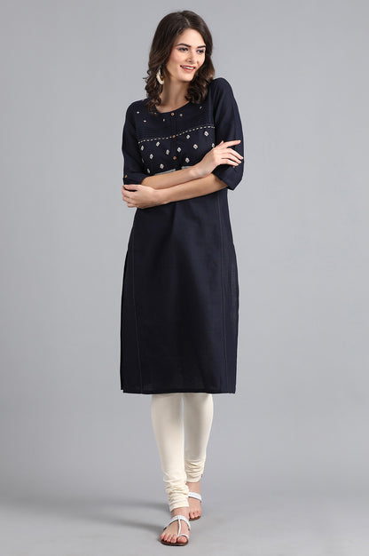 Blue Round Neck Embroidered kurta