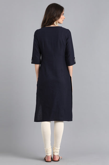 Blue Round Neck Embroidered kurta