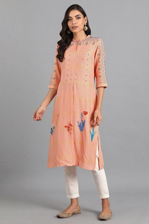 Pink Mandarin Neck Floral Print kurta