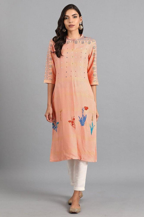 Pink Mandarin Neck Floral Print kurta