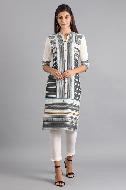 White &amp; Grey Dobby kurta - wforwoman
