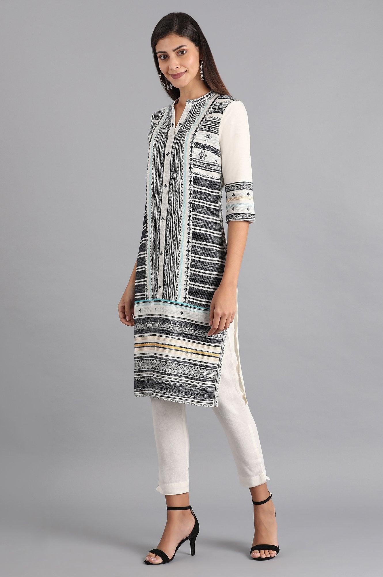 White &amp; Grey Dobby kurta - wforwoman