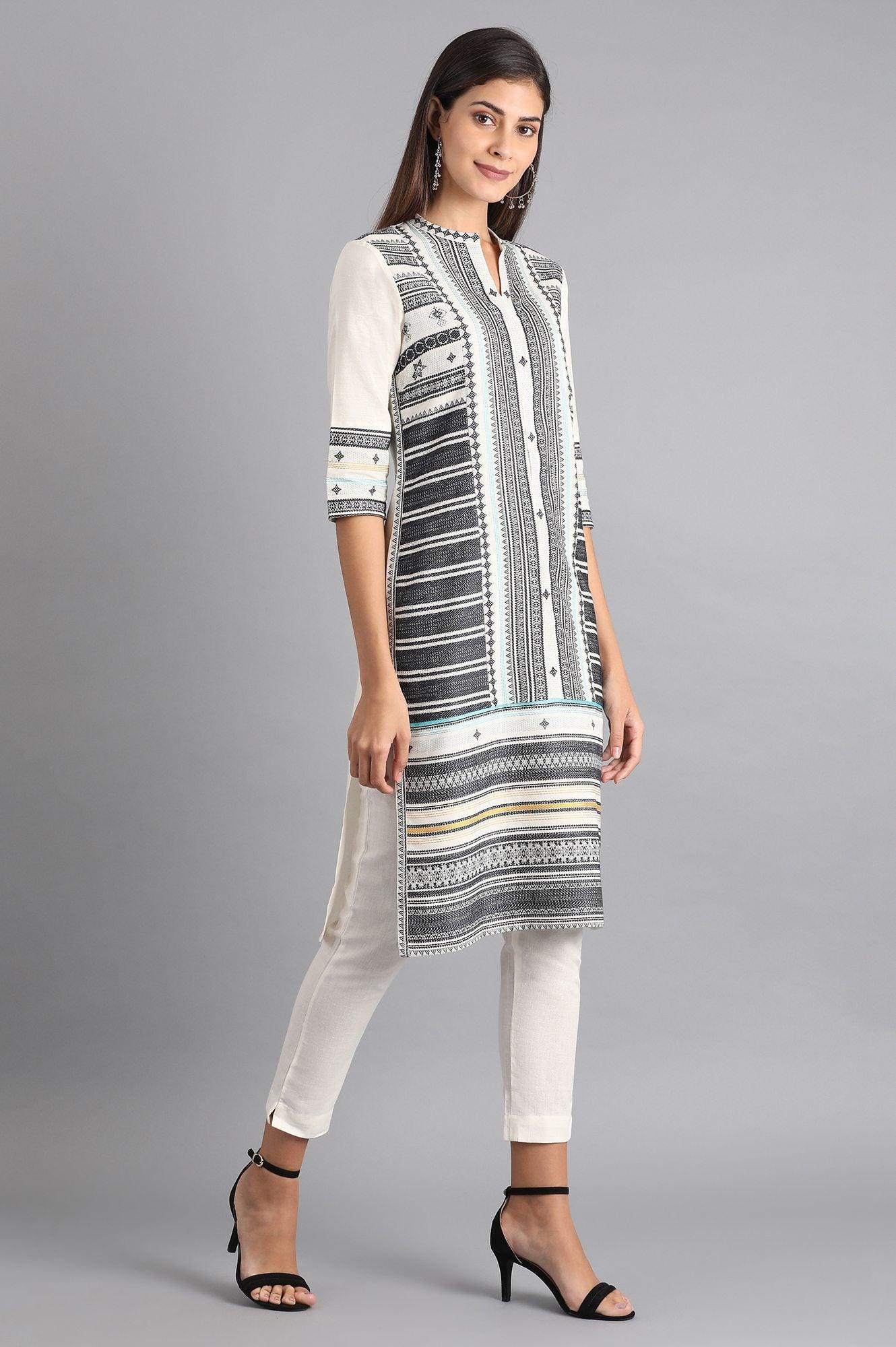 White &amp; Grey Dobby kurta - wforwoman
