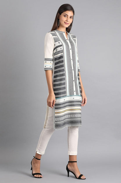 White &amp; Grey Dobby kurta - wforwoman